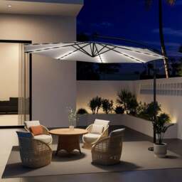 Rackhams 3M Cantilever Garden Parasols Beige/Light Grey/Dark Grey Iron Banana Umbrella with LED Lights - Cross base+Petal water tank base - Beige - thumbnail 3
