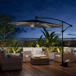 Rackhams 3M Cantilever Garden Parasols Beige/Light Grey/Dark Grey Iron Banana Umbrella with LED Lights - Cross base+Petal water tank base - Beige - thumbnail 4
