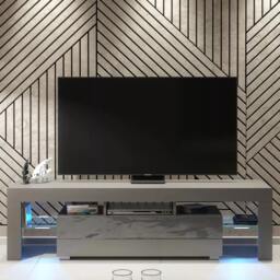 Rackhams 160cm TV Unit – Modern TV Stand Cabinet with Grey High Gloss Doors and Free LED - 160 cm - Dark Grey Matt Body & Dark Grey Gloss Doors - thumbnail 6