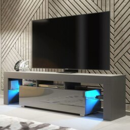 Rackhams 160cm TV Unit – Modern TV Stand Cabinet with Grey High Gloss Doors and Free LED - 160 cm - Dark Grey Matt Body & Dark Grey Gloss Doors