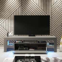 Rackhams 160cm TV Unit – Modern TV Stand Cabinet with Grey High Gloss Doors and Free LED - 160 cm - Dark Grey Matt Body & Dark Grey Gloss Doors - thumbnail 4