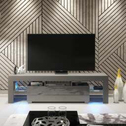 Rackhams 160cm TV Unit – Modern TV Stand Cabinet with Grey High Gloss Doors and Free LED - 160 cm - Dark Grey Matt Body & Dark Grey Gloss Doors - thumbnail 3