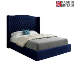 Rackhams Rana Curved Top Winged Upholstered Soft Velvet Bed Frame - Blue - Blue - Single - thumbnail 6