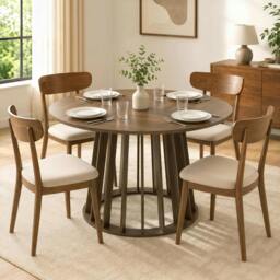 Rackhams Modern Dining Table for 4-6 People 120 cm Light Walnut - thumbnail 1