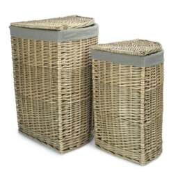 Rackhams Set of 2 Antique Wash Corner Linen Basket with Grey Sage Lining