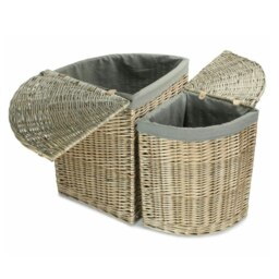 Rackhams Set of 2 Antique Wash Corner Linen Basket with Grey Sage Lining - thumbnail 2