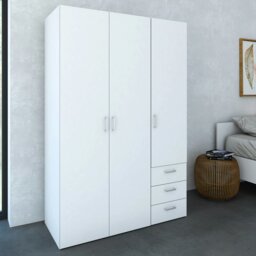 Rackhams Space Wardrobe - 3 Doors 3 Drawers in White 2000 - White - Malemine - 1 - thumbnail 6
