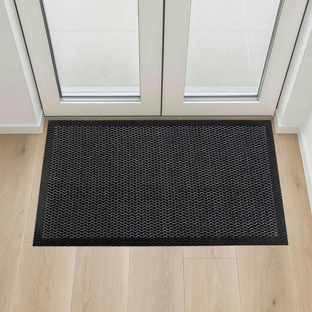 Rackhams Mesh Dirt Trapper Door Mat – Non-Slip Vinyl Indoor/Outdoor Scraper Entrance Mat – Metallic Black & White – Multiple Sizes - 50 x 80cm - image 1