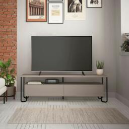 Rackhams Cornea Modern TV Unit White with Storage TV Cabinet 150cm - Mocha Grey