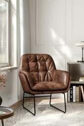 Rackhams Vintage PU Leather Tufted Leisure Armchair with Metal Legs - Brown - thumbnail 2