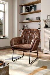 Rackhams Vintage PU Leather Tufted Leisure Armchair with Metal Legs - Brown - thumbnail 1