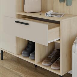Rackhams Hall Tree 108x195.3cm 1-Drawer and 1-Door Storage Cabinet, 4 Metal Coat Hooks Sturdy Metal Legs, Hallway Oak - Ash Green - thumbnail 2