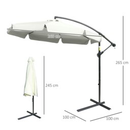 Rackhams 2.7m Garden Banana Parasol Cantilever Umbrella with Crank Handle and Cross Base for Outdoor, Hanging Sun Shade, Cream White - Brown - 2.65m x 3.15m x 2.65m - thumbnail 6