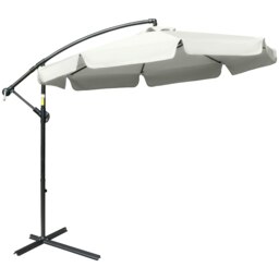 Rackhams 2.7m Garden Banana Parasol Cantilever Umbrella with Crank Handle and Cross Base for Outdoor, Hanging Sun Shade, Cream White - Brown - 2.65m x 3.15m x 2.65m - thumbnail 3