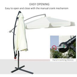 Rackhams 2.7m Garden Banana Parasol Cantilever Umbrella with Crank Handle and Cross Base for Outdoor, Hanging Sun Shade, Cream White - Brown - 2.65m x 3.15m x 2.65m - thumbnail 4