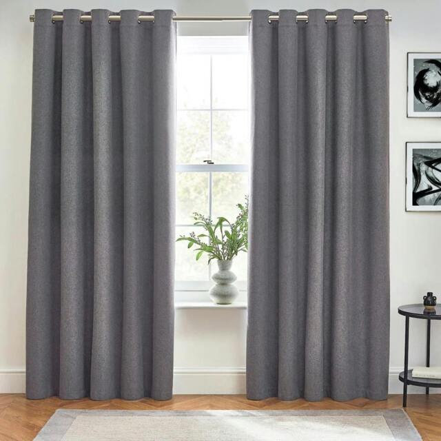 Rackhams Dawn Eyelet Curtains - Charcoal - 66in x 72in - Charcoal - 100% Polyester - image 1