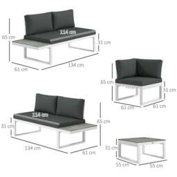 Rackhams 4 PCs Garden Set w/ 5-Level Recline Corner Conversation Sofa Set White - Black - Grey - thumbnail 4