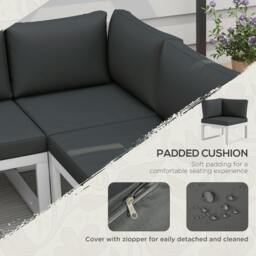 Rackhams 4 PCs Garden Set w/ 5-Level Recline Corner Conversation Sofa Set White - Black - Grey - thumbnail 6
