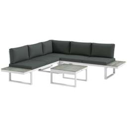 Rackhams 4 PCs Garden Set w/ 5-Level Recline Corner Conversation Sofa Set White - Black - Grey - thumbnail 3