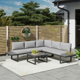 Rackhams 4 PCs Garden Set w/ 5-Level Recline Corner Conversation Sofa Set White - Black - Grey - thumbnail 1