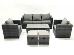 Rackhams Rattan Garden Furniture Set Outdoor Lounger Sofa with Coffee Table 2 Armchair 2 Small Footstools Dark Grey Mixed - thumbnail 2