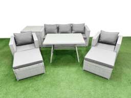 Rackhams 8 Pieces Outdoor PE Rattan Sofa Armchair Set Patio Garden Furniture Sets with Cushions Side Table 2 Big Stools Light Grey - thumbnail 1
