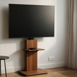 Rackhams 2 Tier Adjustable TV Floor Stand With 2 Shelves - Solid Wood - Brown - 70 - thumbnail 3