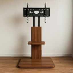 Rackhams 2 Tier Adjustable TV Floor Stand With 2 Shelves - Solid Wood - Brown - 70 - thumbnail 5