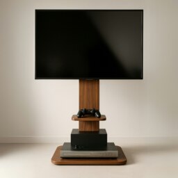 Rackhams 2 Tier Adjustable TV Floor Stand With 2 Shelves - Solid Wood - Brown - 70 - thumbnail 2