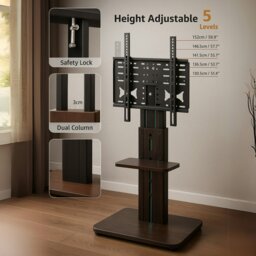 Rackhams 2 Tier Adjustable TV Floor Stand With 2 Shelves - Solid Wood - Brown - 70 - thumbnail 6