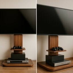 Rackhams 2 Tier Adjustable TV Floor Stand With 2 Shelves - Solid Wood - Brown - 70 - thumbnail 4