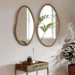Rackhams Small Irregular Wooden Vanity Wall Mirror Natural Brown - thumbnail 4