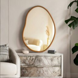 Rackhams Small Irregular Wooden Vanity Wall Mirror Natural Brown - thumbnail 2