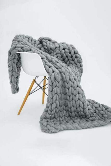 Rackhams 100cm L x 80cm W Office Chunky Knitted Nap Blanket Home Decor Sofa Throw Blanket - Grey - 80cm x 100cm - image 1