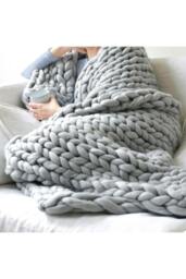 Rackhams 100cm L x 80cm W Office Chunky Knitted Nap Blanket Home Decor Sofa Throw Blanket - Grey - 80cm x 100cm - thumbnail 2