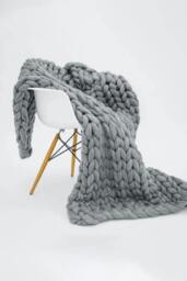 Rackhams 100cm L x 80cm W Office Chunky Knitted Nap Blanket Home Decor Sofa Throw Blanket - Grey - 80cm x 100cm