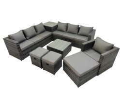 Rackhams 10 Seater Garden Outdoor Rattan Furniture Set Patio Corner Sofa Coffee Table with Side Table 3 Stool Dark Grey - thumbnail 2