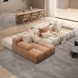Rackhams Moira Three Seater Corner, Four Seater Corner Sofa, Velvet - Right Hand Facing - Off White - Four Seater Corner 335cm - thumbnail 4