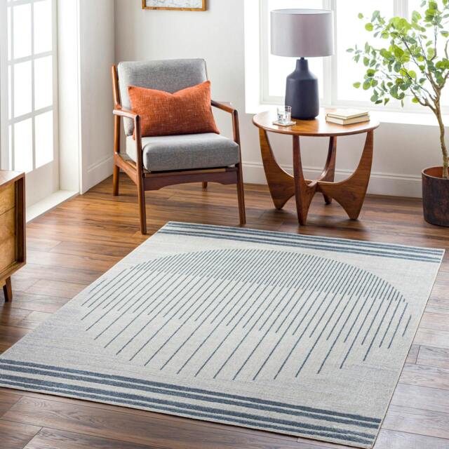 Rackhams Lillian-Washable Blue Grey Geometric Rug - 140 x 200 cm - image 1