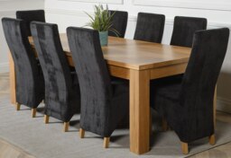 Rackhams Dakota Extra Large Oak Dining Table with Lola Fabric Chairs - 8 chairs - Black - thumbnail 1