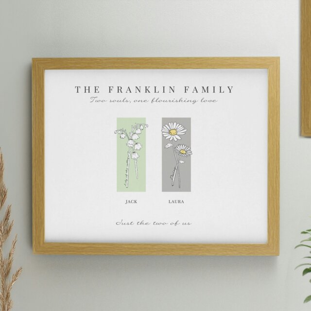 Rackhams Personalised Birth Flower Family of 2 Oak Framed Print - image 1
