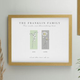 Rackhams Personalised Birth Flower Family of 2 Oak Framed Print - thumbnail 1