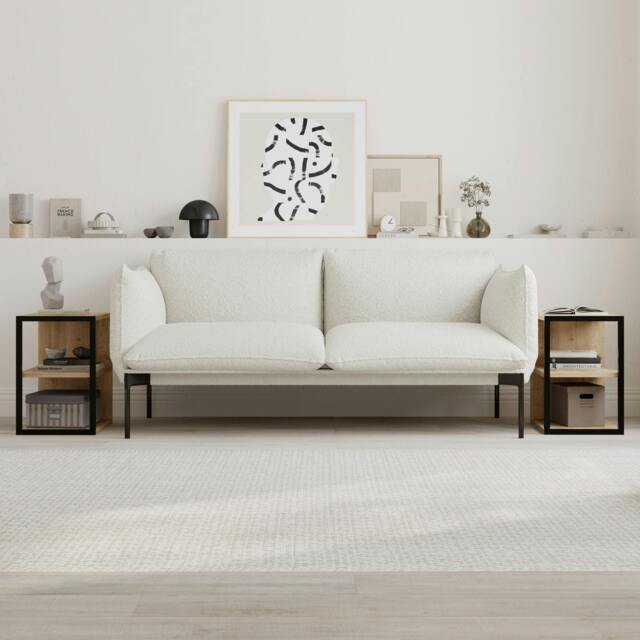 Rackhams Modern Echo Set of 2 Sofa End Tables, 3-Tier Side Table with Metal Frame for Bedroom, Living Room 2-Pack Set - Oak - image 1