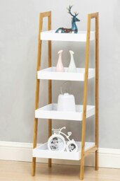Rackhams 4 Tiers Ladder Shelf Storage Organizer Wooden Freestanding Bookshelf Bathroom Storage Rack - Brown - thumbnail 2
