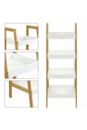 Rackhams 4 Tiers Ladder Shelf Storage Organizer Wooden Freestanding Bookshelf Bathroom Storage Rack - Brown - thumbnail 3