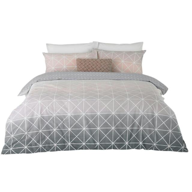 Rackhams Spectrum Ombre Duvet Cover Set - Grey/Pink - Single - Grey/Pink - 50% Polyester/50% Cotton