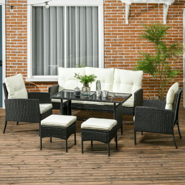 Rackhams Rattan Garden Furniture Sofa Set, 2 Armchairs 2 Table Grey - Black - White - image 1