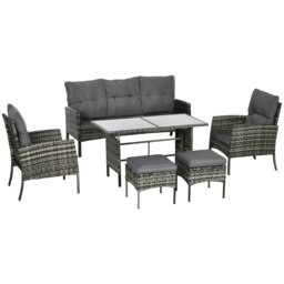 Rackhams Rattan Garden Furniture Sofa Set, 2 Armchairs 2 Table Grey - Black - White - thumbnail 2