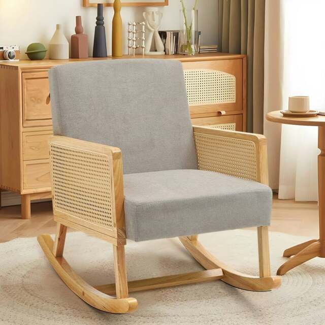Rackhams Linen Wooden Rocking Chair - Grey - image 1