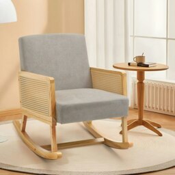 Rackhams Linen Wooden Rocking Chair - Grey - thumbnail 2